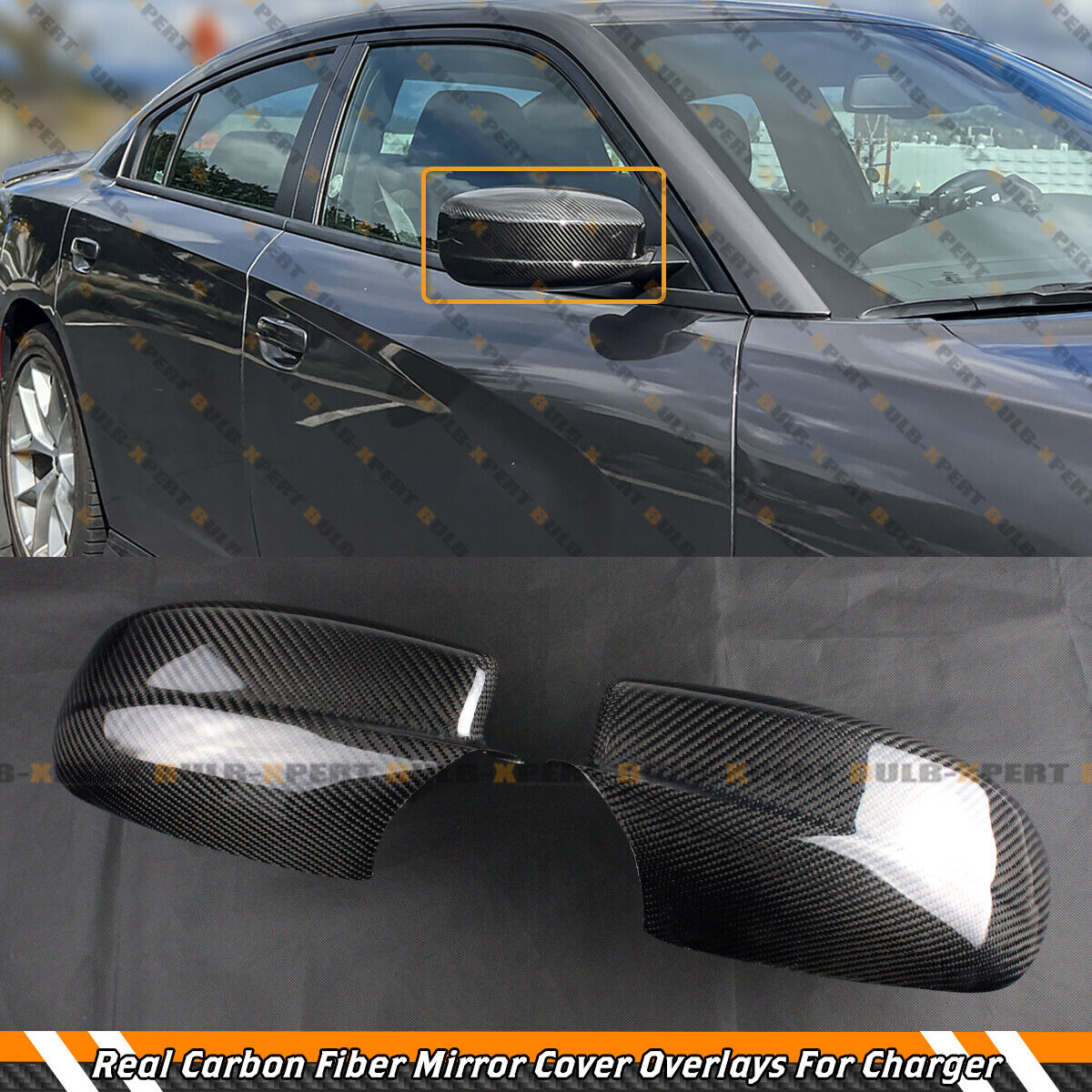 FOR 2011-23 DODGE CHARGER ADD-ON REAL CARBON FIBER SIDE MIRROR COVER CAP OVERLAY