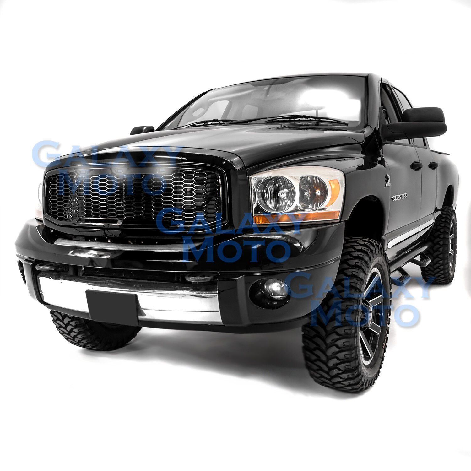 Raptor Gloss Black Replacement Mesh Grille+Shell+White LED for 06-09 Dodge RAM