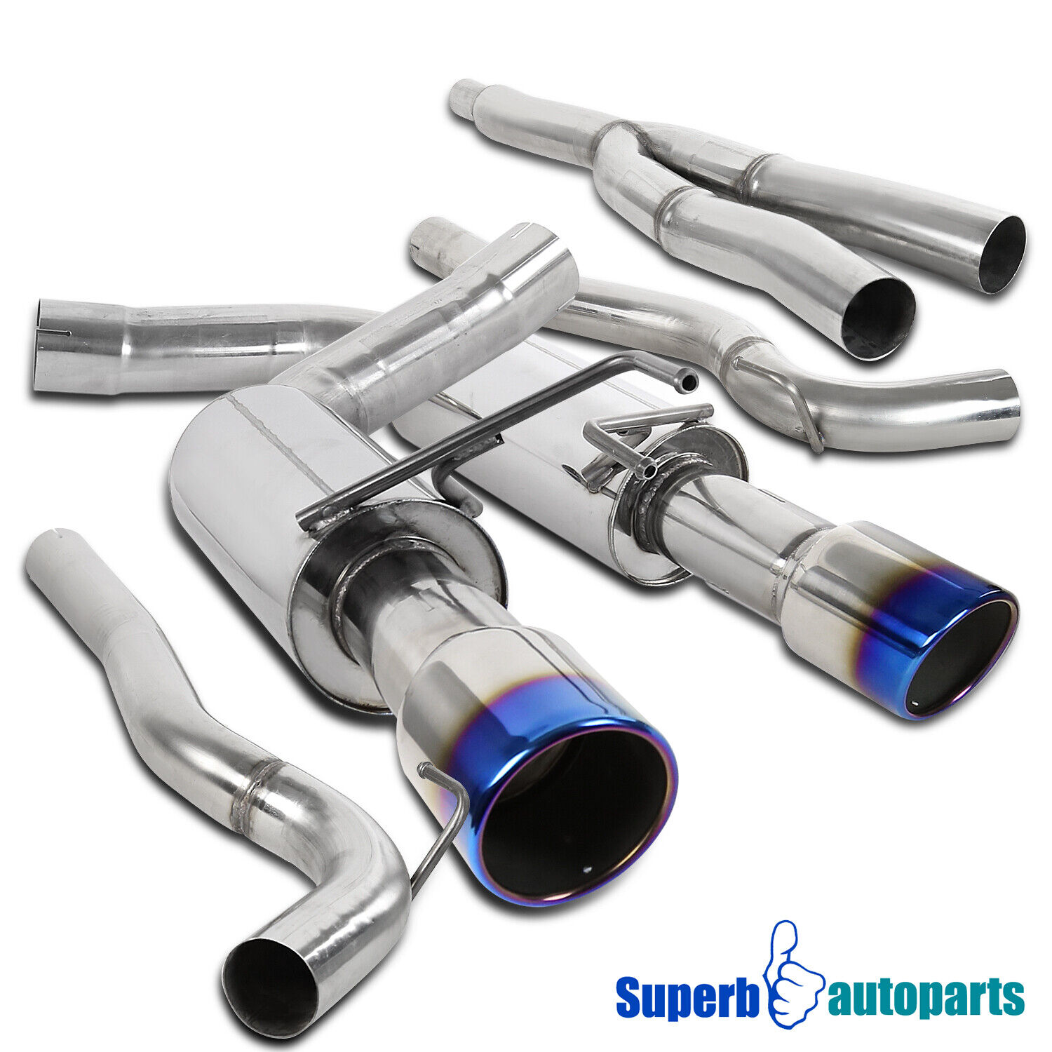 Fit 2015-2021 Mustang EcoBoost 2.3L Catback Exhaust System SS Titanium Burnt Tip