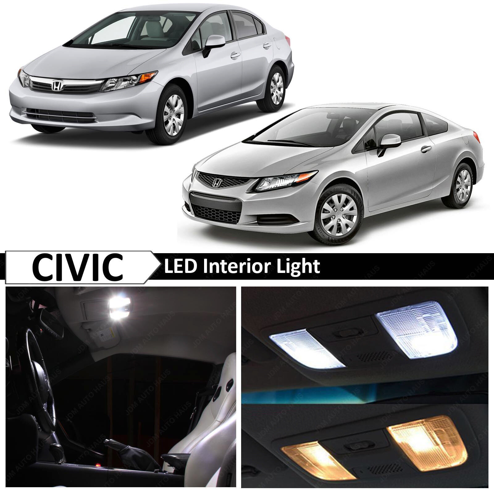 8x Bulb White Interior LED Lights Package Fits Honda Civic 2006-2012 Sedan Coupe