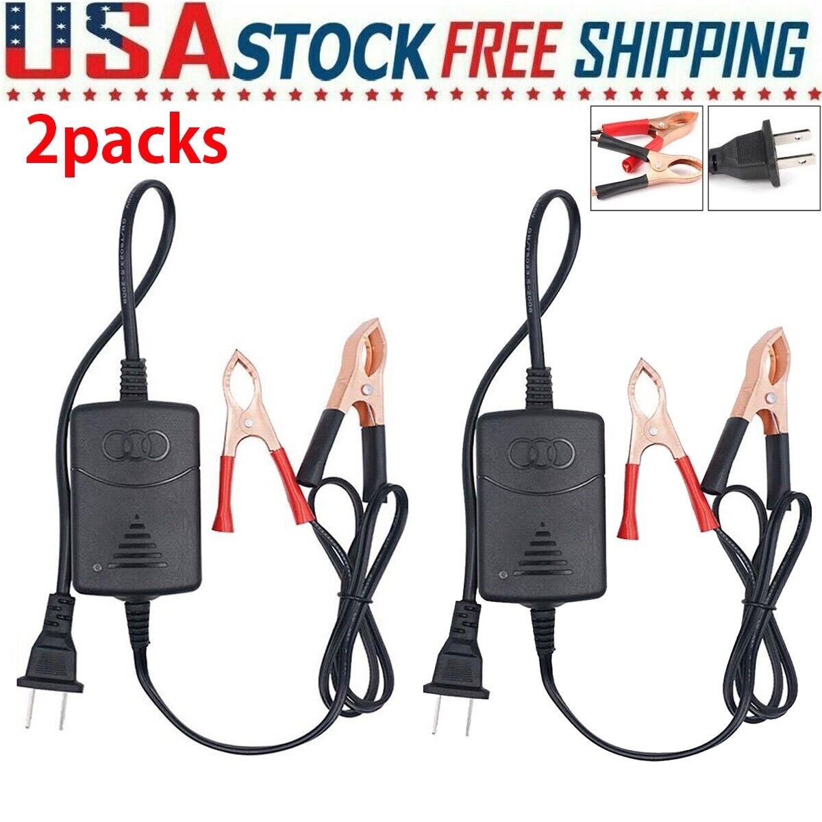2PCS Car Battery Charger Maintainer 12V Trickle RV for Truck Motorcycle ATV Auto