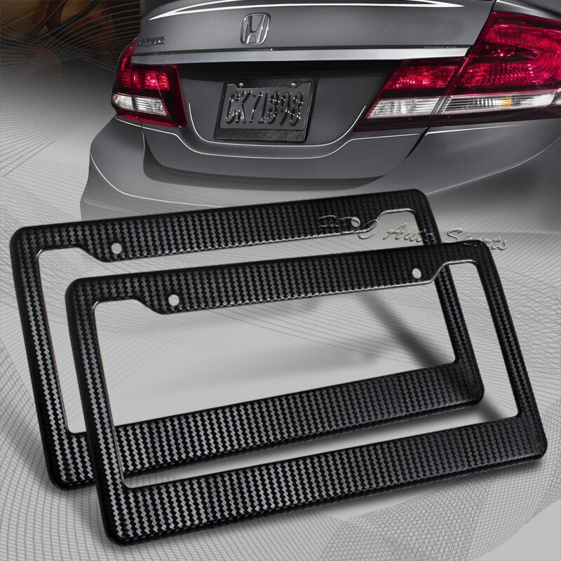 2 x JDM Black Carbon Look License Plate Frame Cover Front & Rear Universal 1