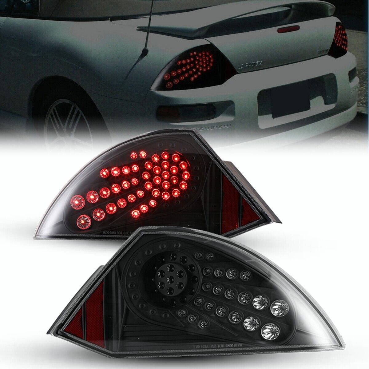 For 2000-2005 Mitsubishi Eclipse LED Tail Lights Rear Lamps OE Style Black/Clear