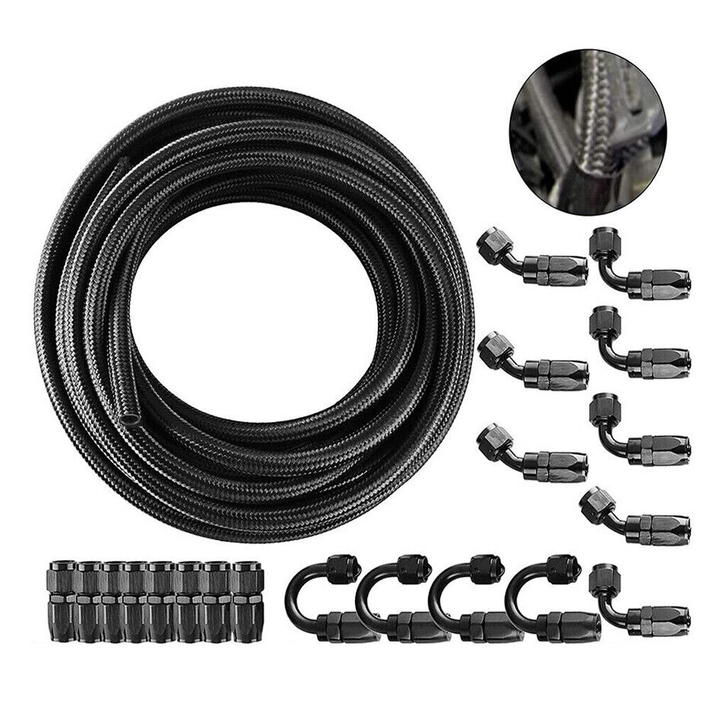 33FT AN8 Stainless Braided CPE Fuel/Oil Hose Line With 20pcs Fittings End Kits