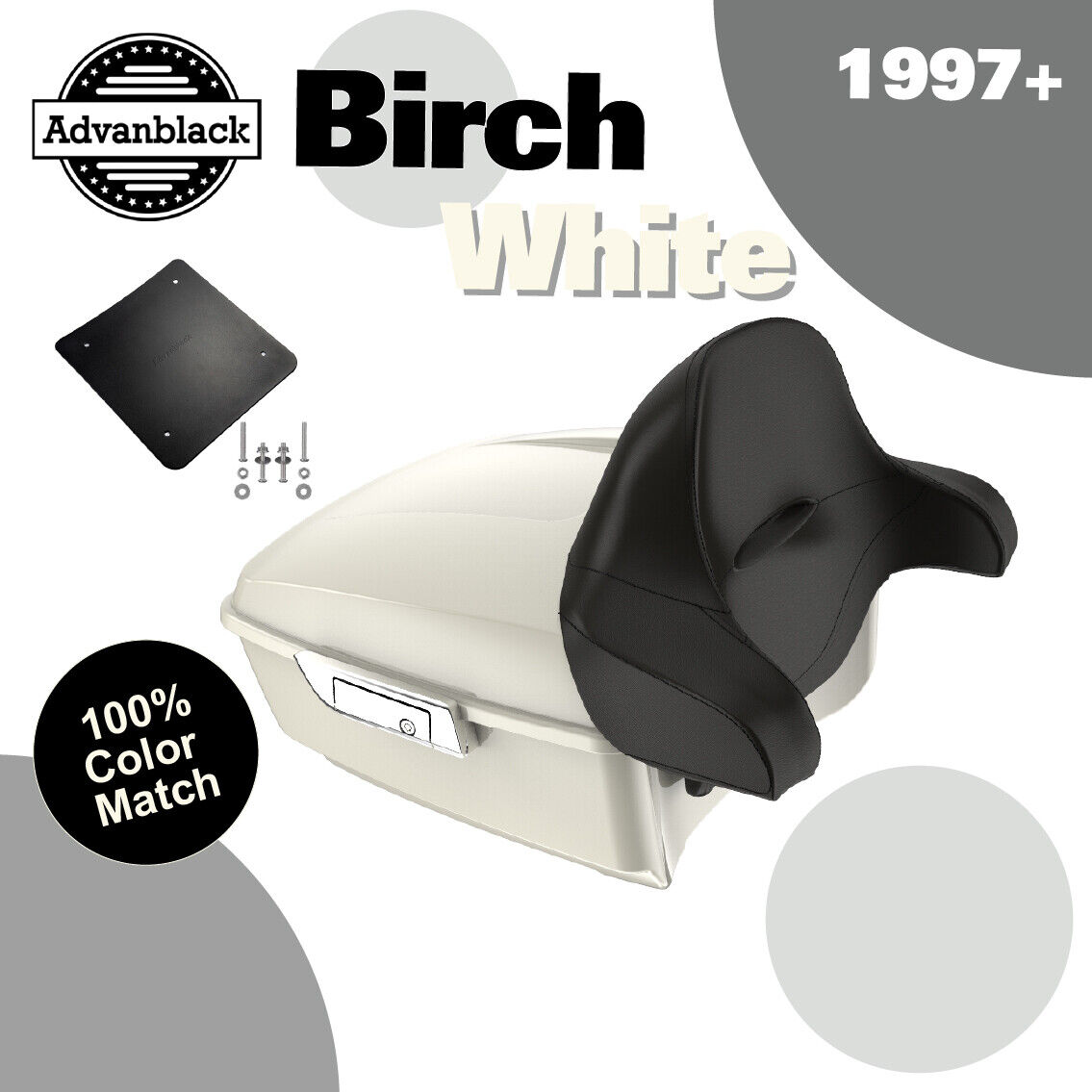 Birch White King Tour Pack Pak Trunk Luggage Fits 97+ Harley Street Road Glide