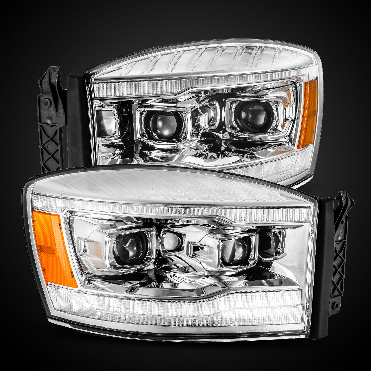 For 06-08 Dodge Ram LED DRL/Signal Chrome Dual Projector Headlights Left/Right