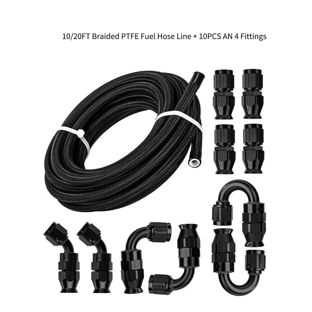 AN4/AN6/AN8/AN10 Nylon PTFE Fuel Line Hose 10/20FT 10pcs Fittings Hose Kit E85