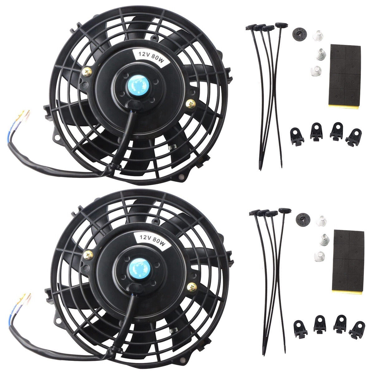 2x7 inch Black Universal Electric Radiator Slim Fan Push/Pull 12V Mounting Kit