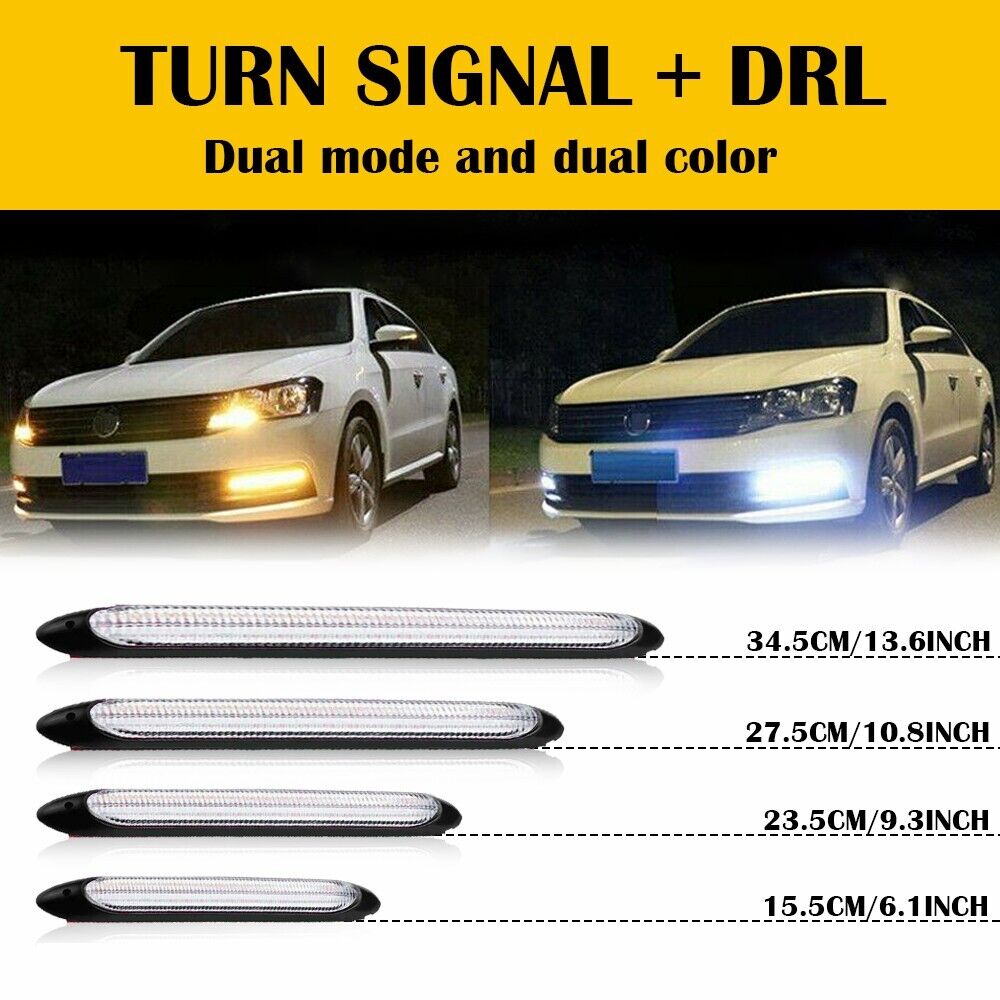 2x LED Daytime Running Light Sequential DRL Turn Signal Headlight Strip Lamp USA