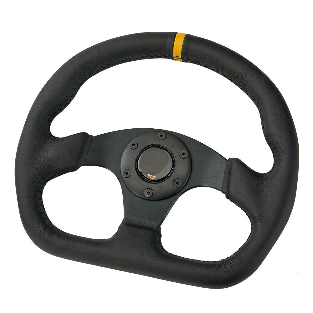 Universal 13\'\' 320mm Racing Flat Drift Sport Leather Steering Wheel Black + Horn