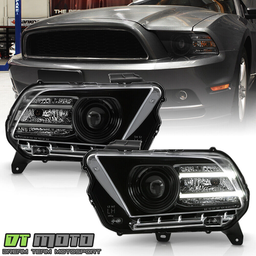 2010-2014 Ford Mustang Black Halogen Projector Headlights w/LED DRL Tube LH+RH