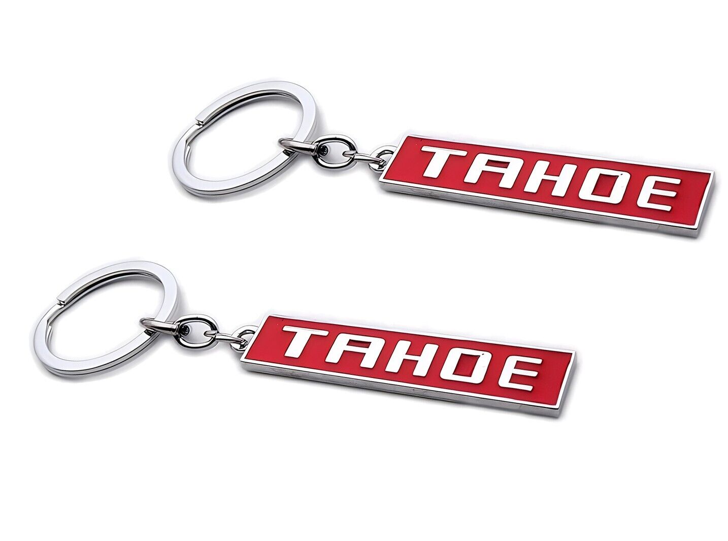 2Pc Tahoe 3D Logo Sport Alloy Car Truck Home Key Keychain Ring Decoration Red