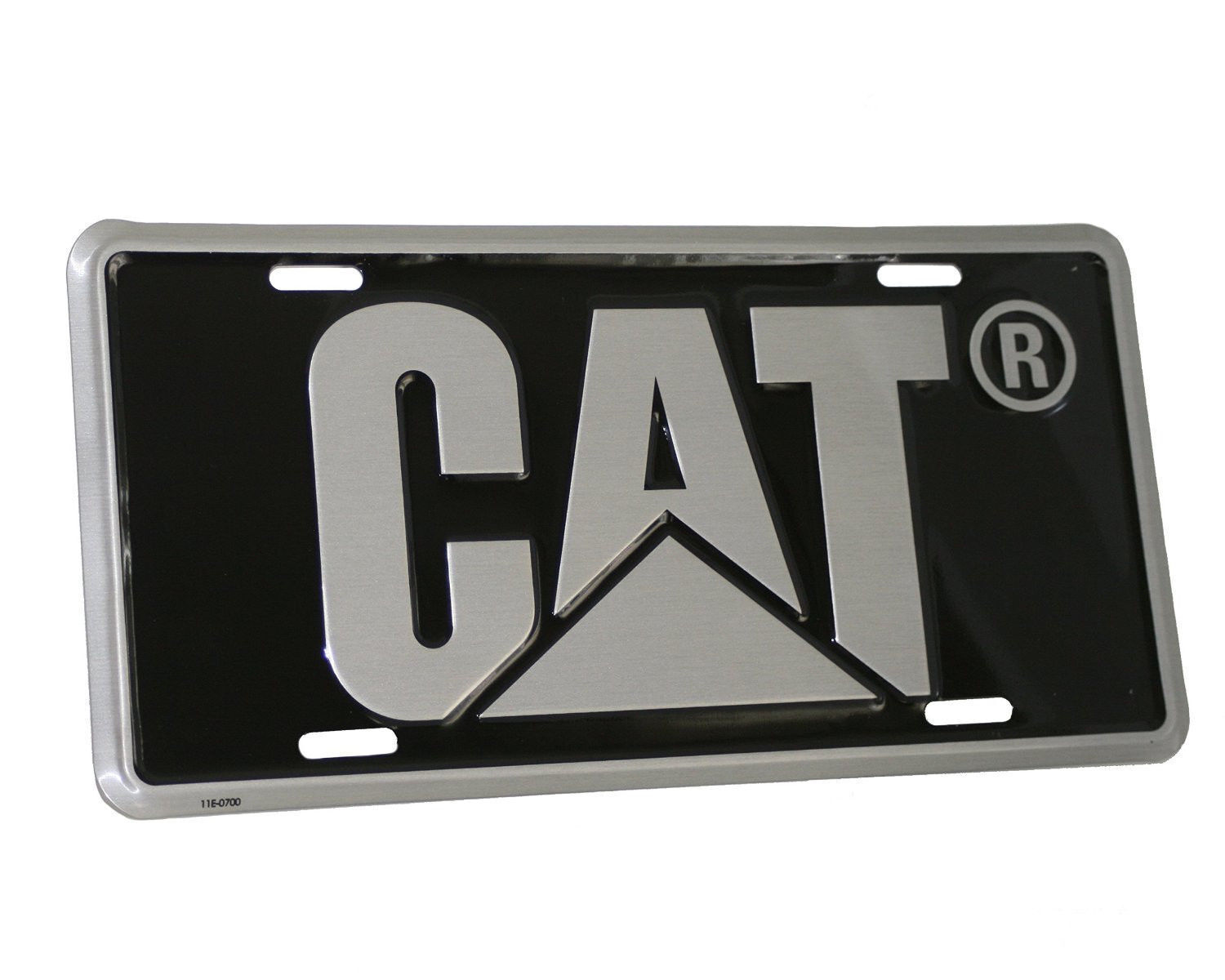 CAT Aluminum License Plate Tag with Black Logo Caterpillar Truck Car Semi NEW