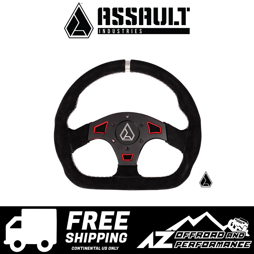 Assault Industries Ballistic 'D' V2 UTV Suede Steering Wheel ( Red Accents )