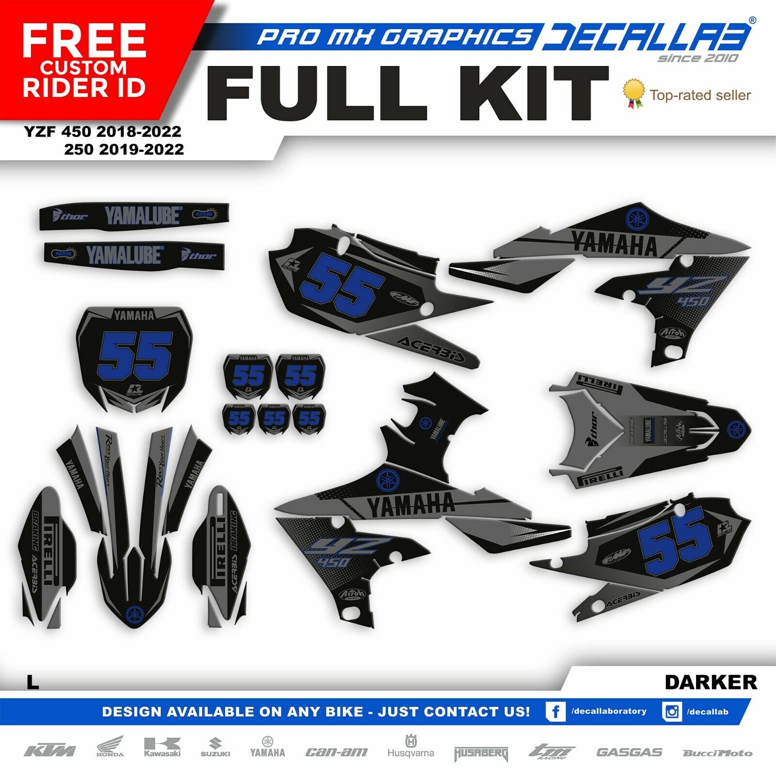 YAMAHA YZF 250 YZF 450 2018 2019 2020 2022 MX Graphics Decals Stickers Decallab