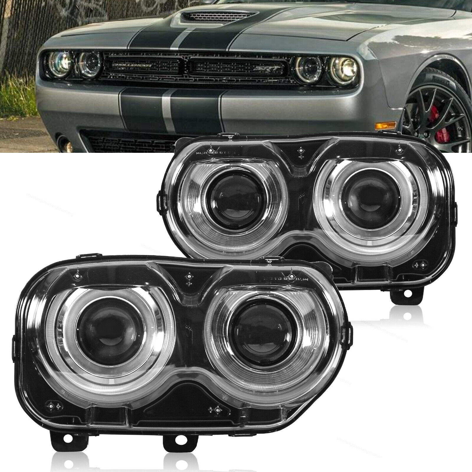 Left+Right Headlights For 2015-2023 Dodge Challenger Halogen w/LED DRL Projector