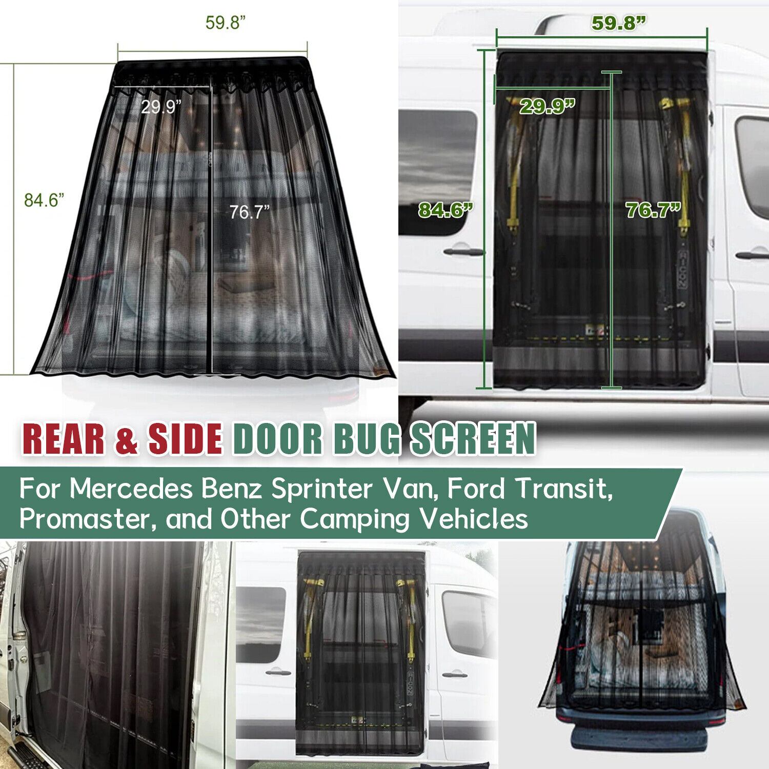 Rear+ Side Sliding Door Magnetic Sprinter Van Bug Fly Screen for Mercedes-Benz