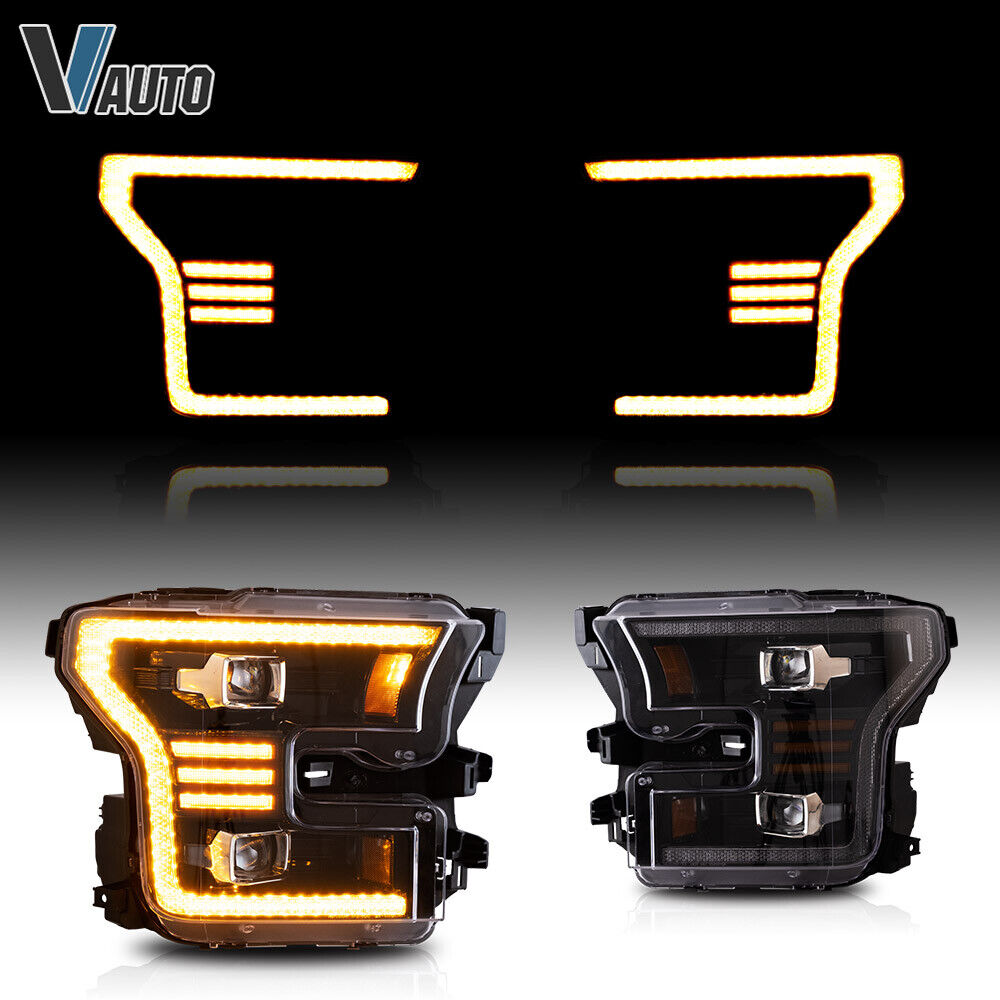 VLAND Full LED Headlights Fit For Ford F150 2015-2017 2*Projector Lens A Pair 