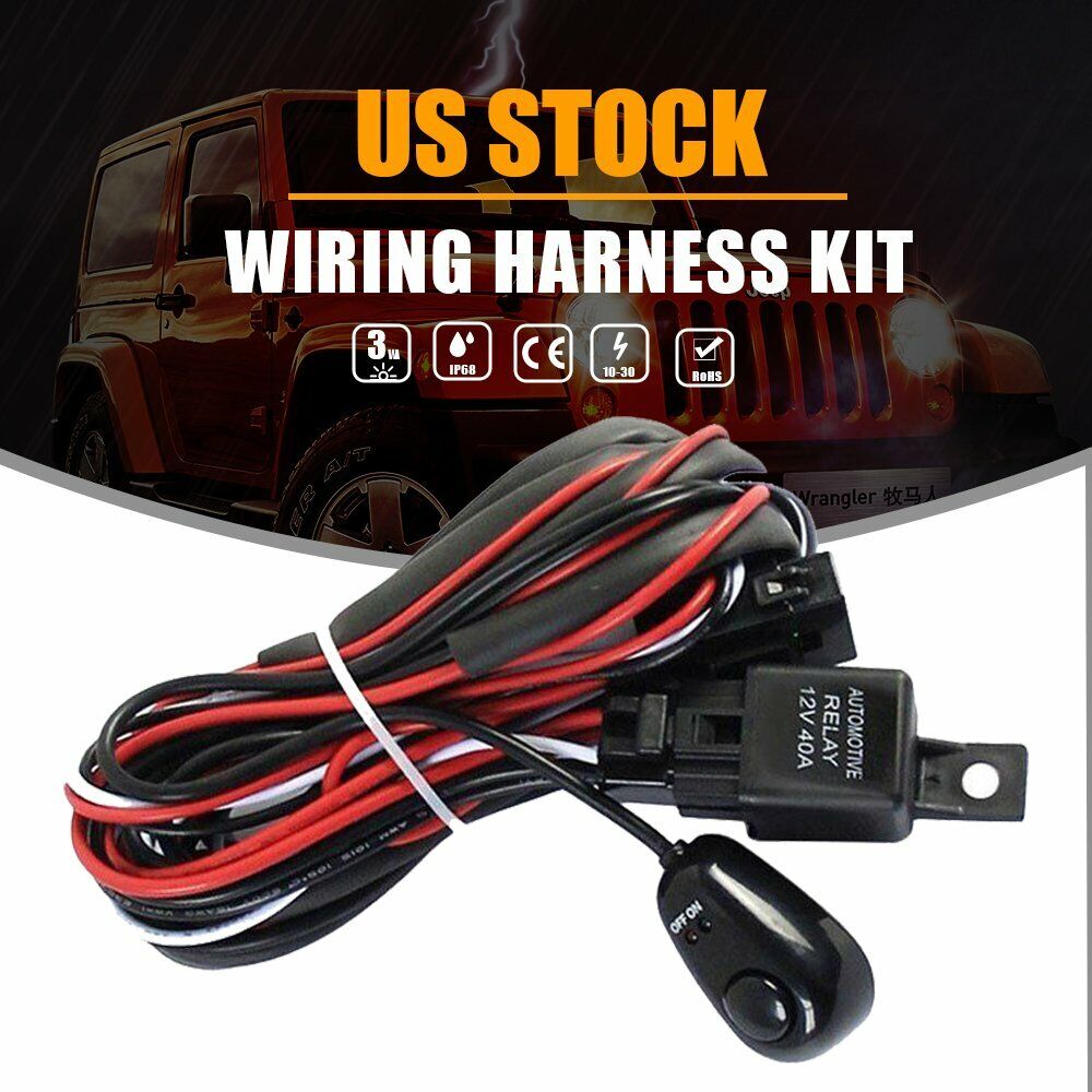 12V 40A LED Work Fog Light Bar Wiring Harness Kit ON/OFF Switch Relay Cable KIT