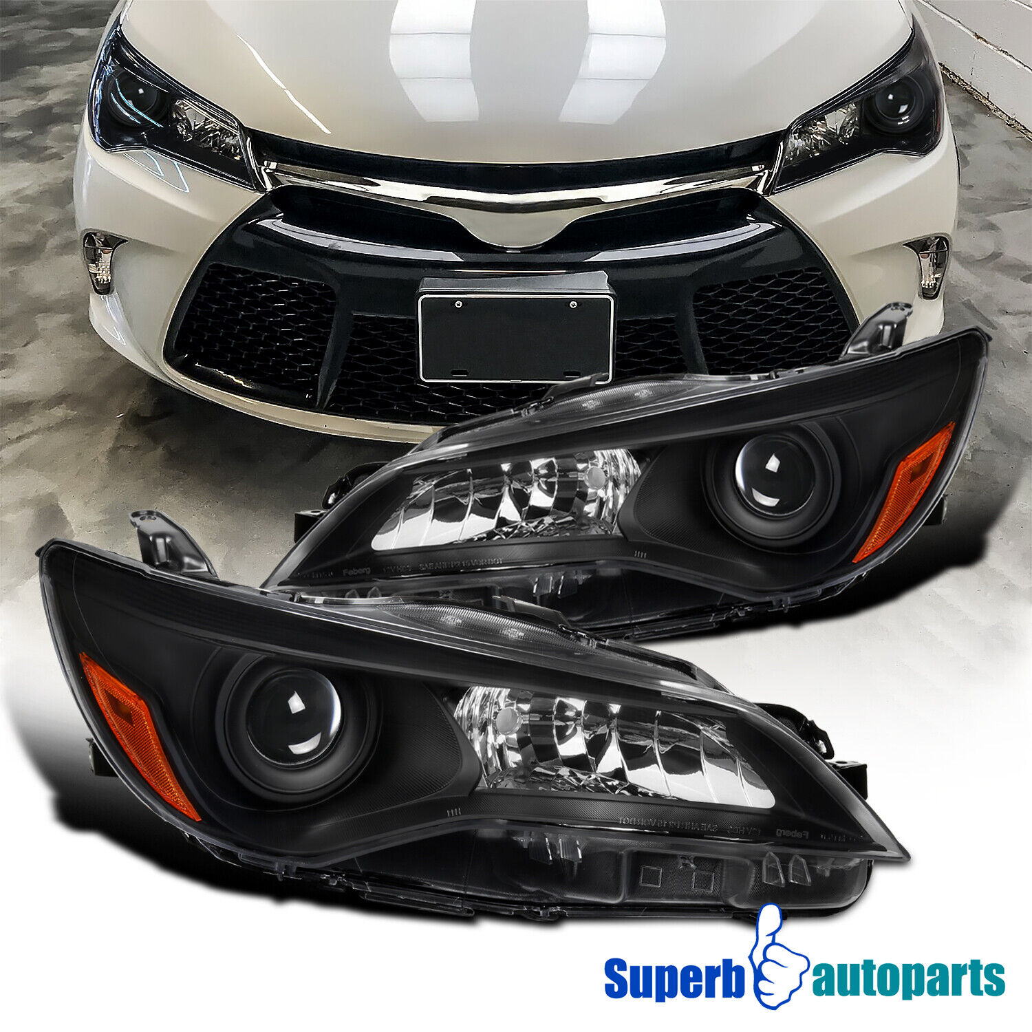Fits 2015-2017 Toyota Camry Black Projector Headlights Head Lamps Left+Right