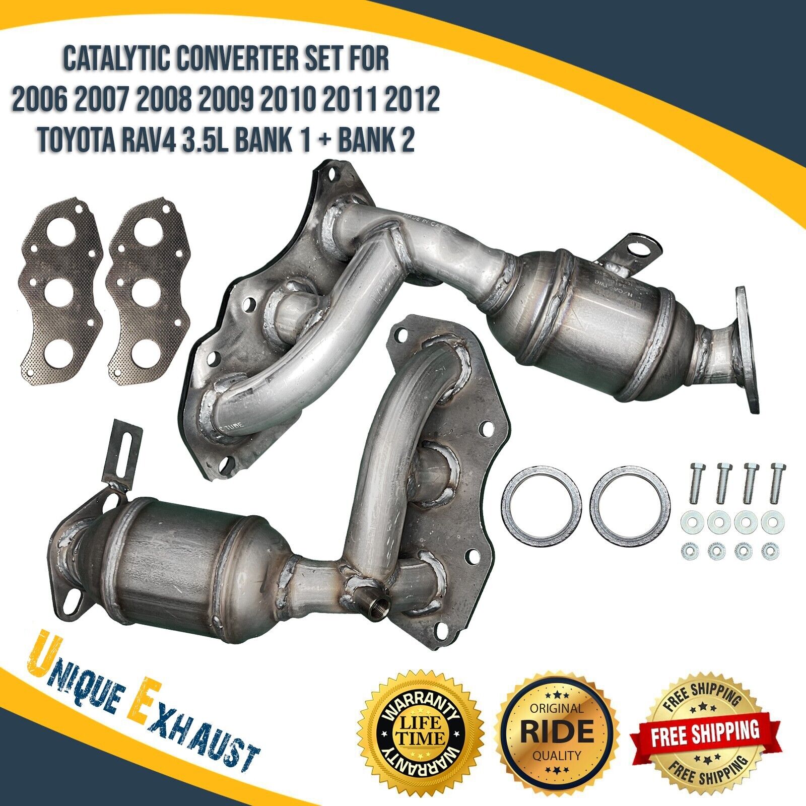 Catalytic Converter Set for 2006-2012 Toyota RAV4 3.5L Bank 1 + Bank 2 In Stock