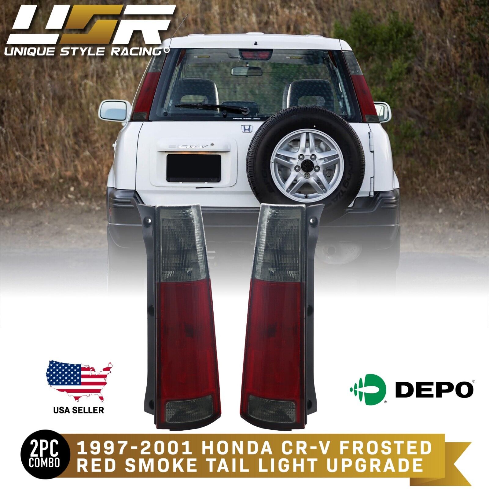 DEPO Pair of Red / Smoke Rear Tail Lights New Pair For 1997-2001 Honda CRV CR-V