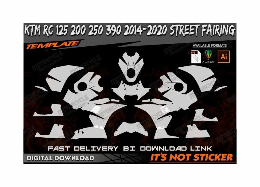 KTM RC 125 200 250 390 2014-2020 STREET FAIRING template 1/1 scale EPS PDF CDR