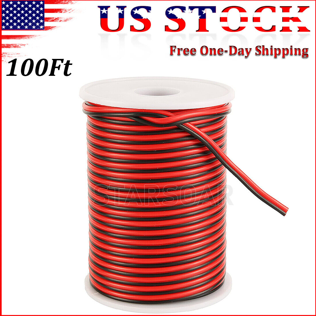 100Ft Red Black Marine Boat Wire 22# for LED Lights Wiring Harness Cable 