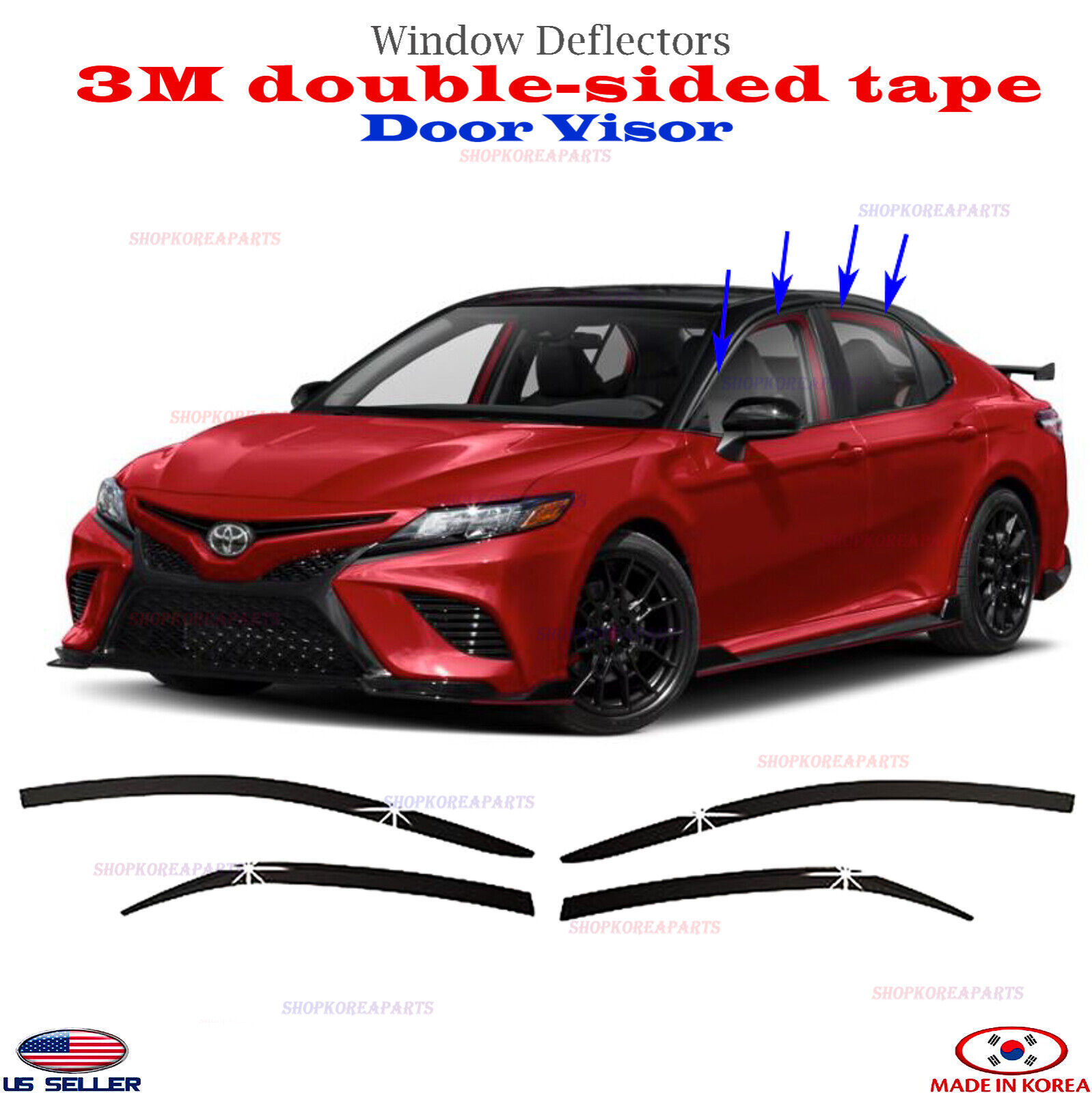 3M Tape SMOKED DOOR VISOR WINDOW VENT DEFLECTOR fits Toyota Camry 2018-2022
