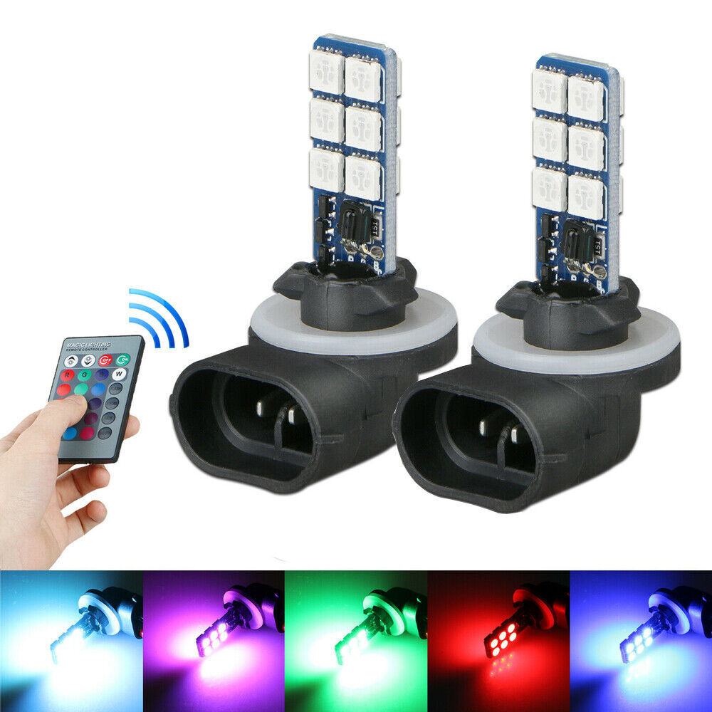 2PCS RGB Multi-Color 881 5050 LED Car Headlight Fog Lights Lamp Bulb with Remote