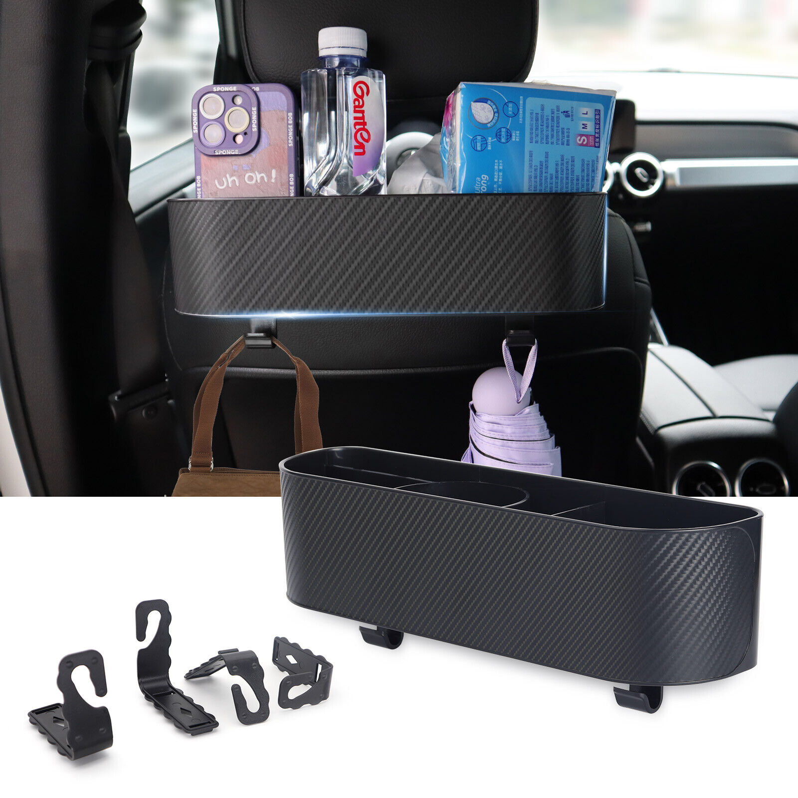 Car Back Seat Storage Box Large Capacity Car Interior Organizer Cup Phone Holder