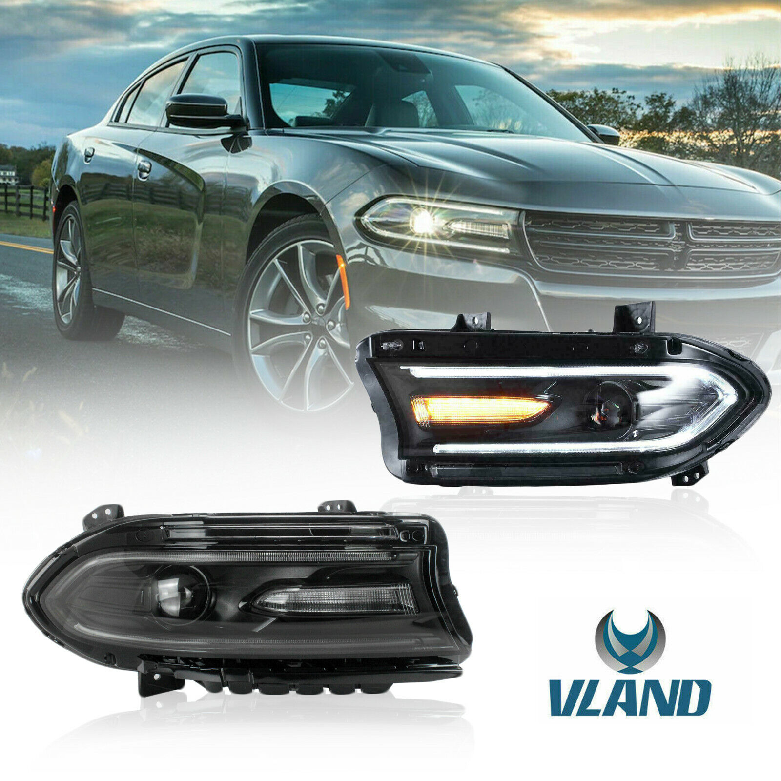 LED Dual Beam Projector Headlights Lamps For 2015-2020 Dodge Charger GT SXT SRT