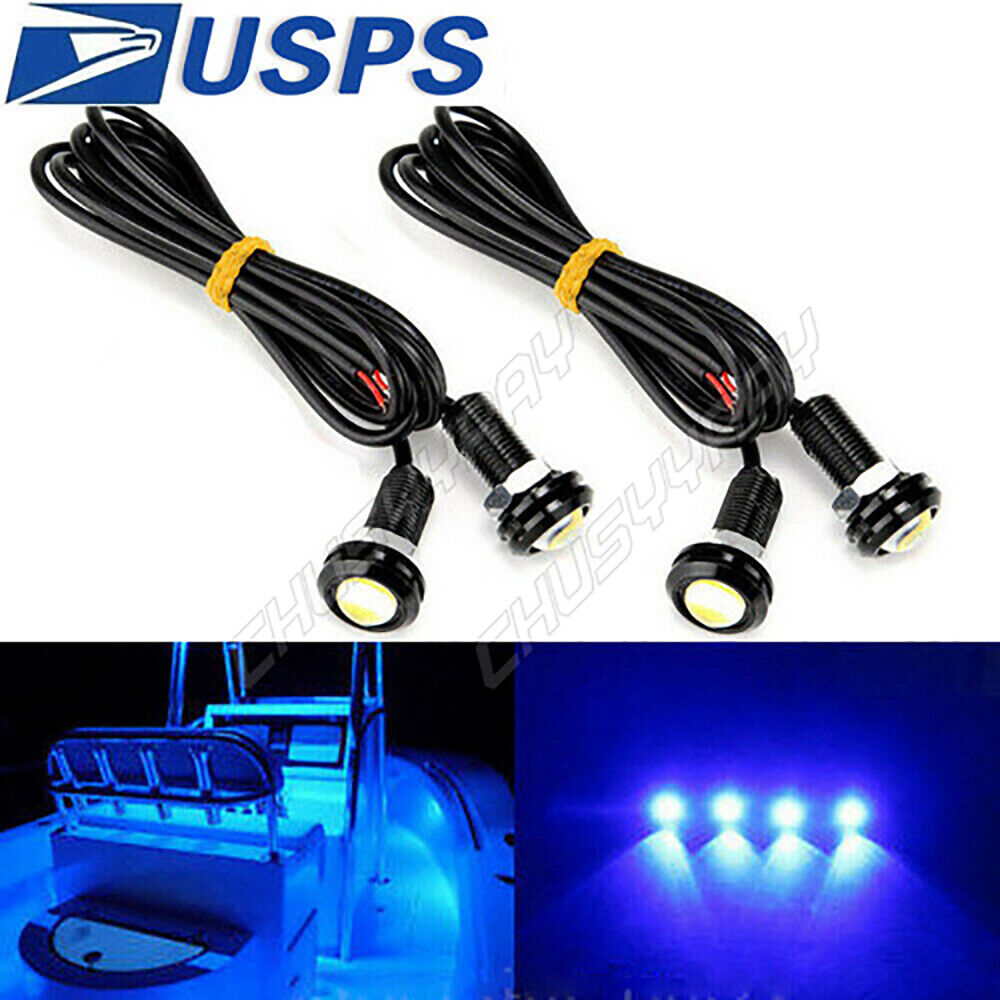 4pcs BLUE 12V LED Boat Lights Waterproof Spot Kit Pod LED Marine Interior Deck