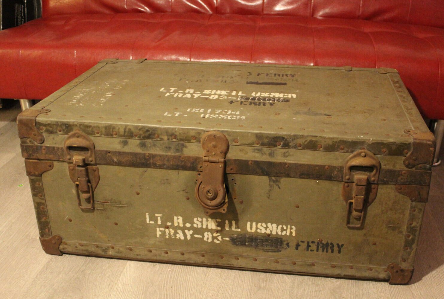WW2 Era Military Trunk Footlocker Olive Vintage Antique 34\