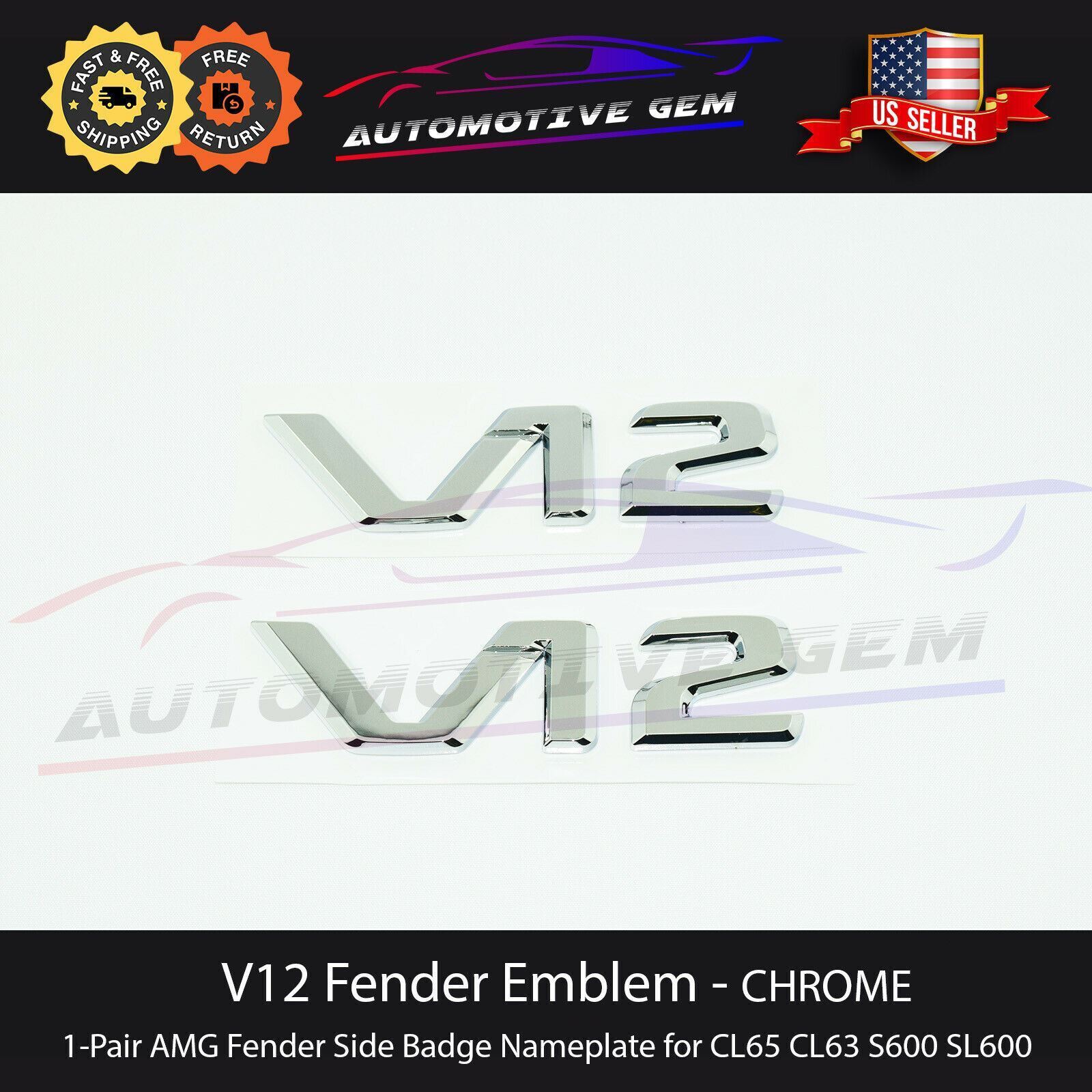 V12 AMG Emblem Fender Side Badge Chrome Nameplate for Mercedes Benz CL SL S