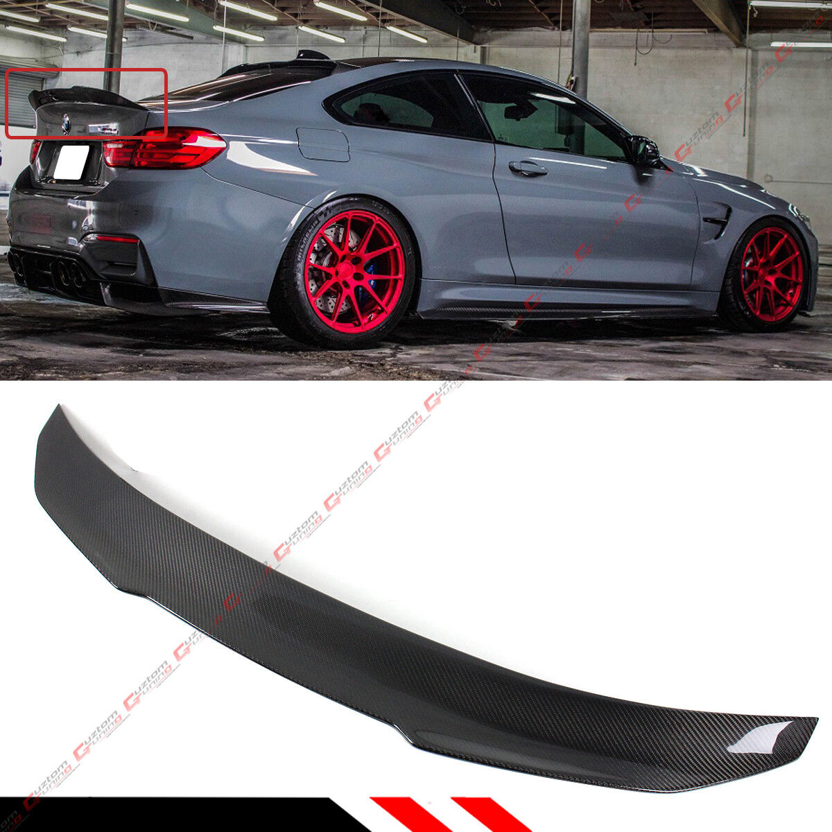 FOR 2015-20 BMW F82 M4 PSM STYLE HIGH KICK CARBON FIBER TRUNK  LID SPOILER WING