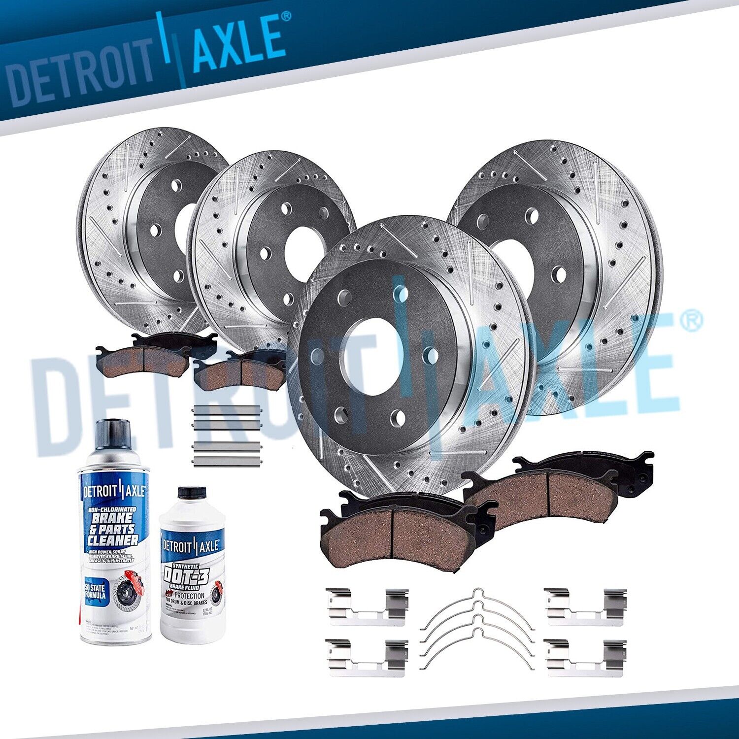 4X4 Front Rear Drilled Rotor + Brake Pad for Ford F-150 Lincoln Mark LT 6-LUGs