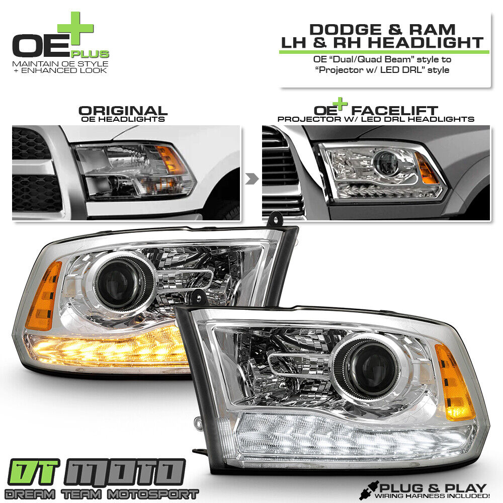 [Upgrade Style] 2009-2018 Dodge Ram 1500 LED DRL Projector Headlights Headlamps