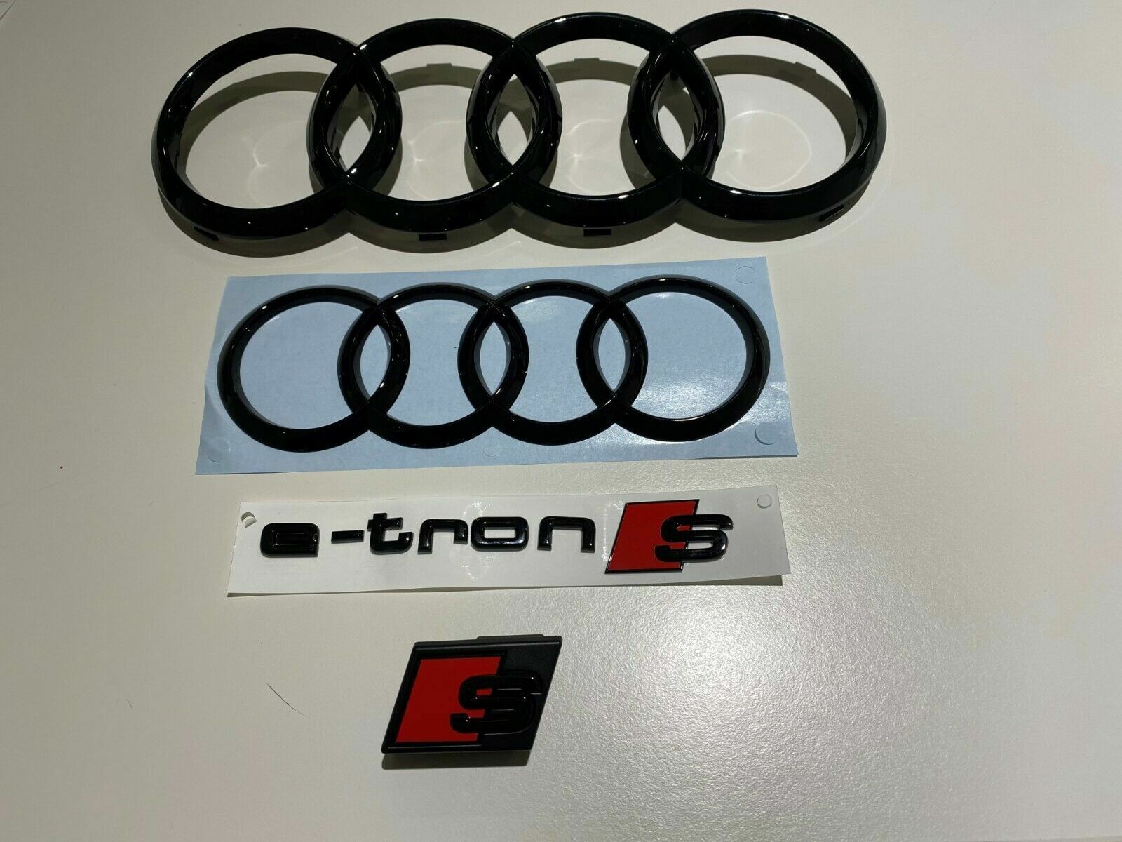 Audi E-Tron S Rings Front Rear Emblems Glossy Black Genuine New