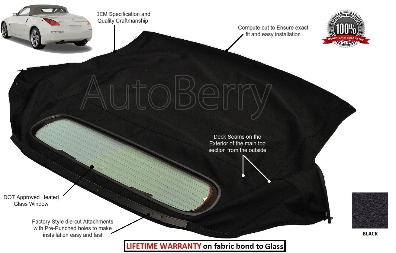 Fits: Nissan 350Z 2003-09 Convertible Soft Top Replacemet & Window Black Twill