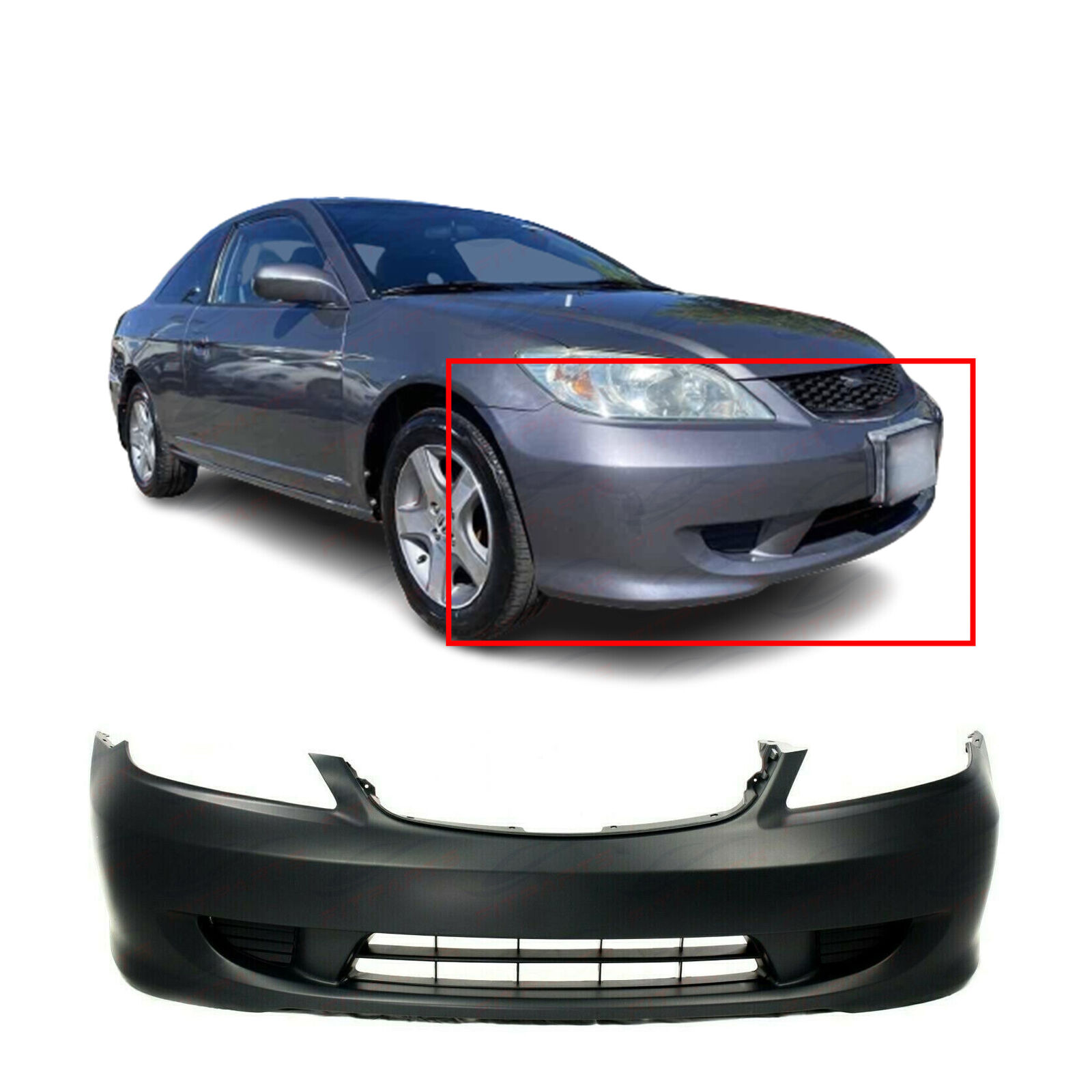 Primed Front Bumper Cover for 2004-2005 Honda Civic Sedan Coupe 04711S5AA91ZZ