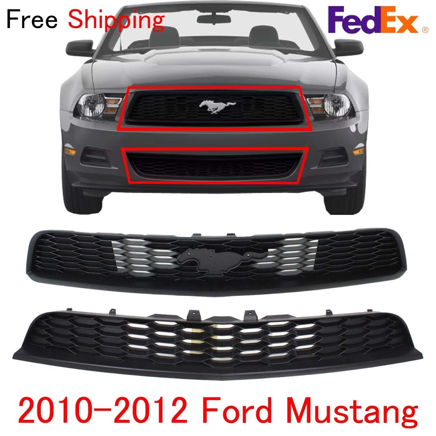 For 2010-2012 Ford Mustang Bumper Grille Front Textured Plastic Set 2pc
