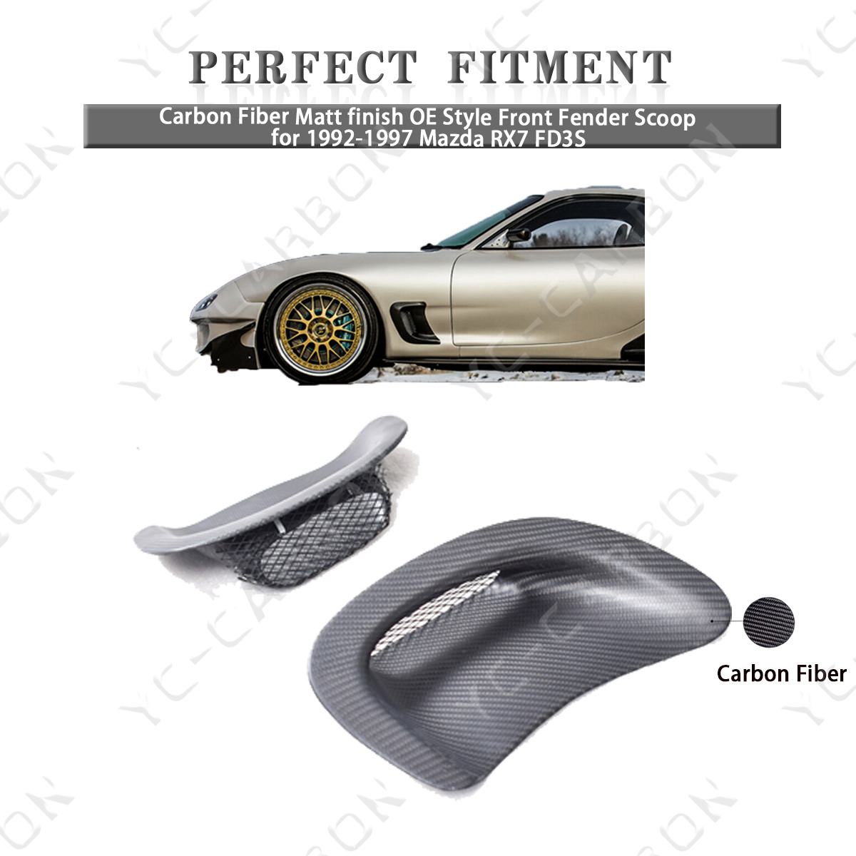 New Carbon Matt finish OE Style Front Fender Scoop for 1992-1997 Mazda RX7 FD3S