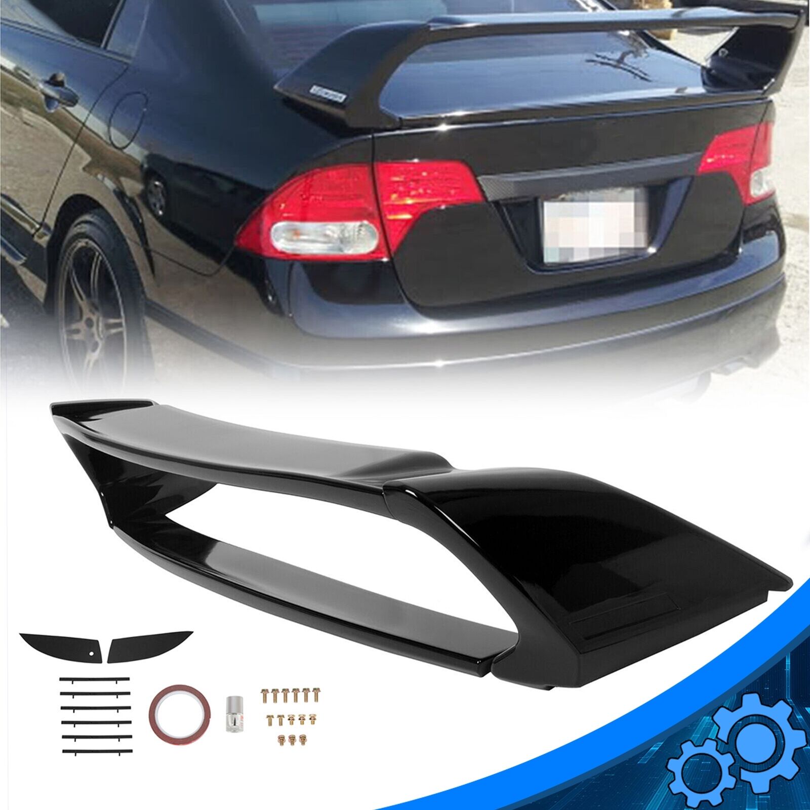 Gloss Blk Painted Rear Trunk Spoiler Wing JDM MUGEN Style For 06-11 Honda Civic