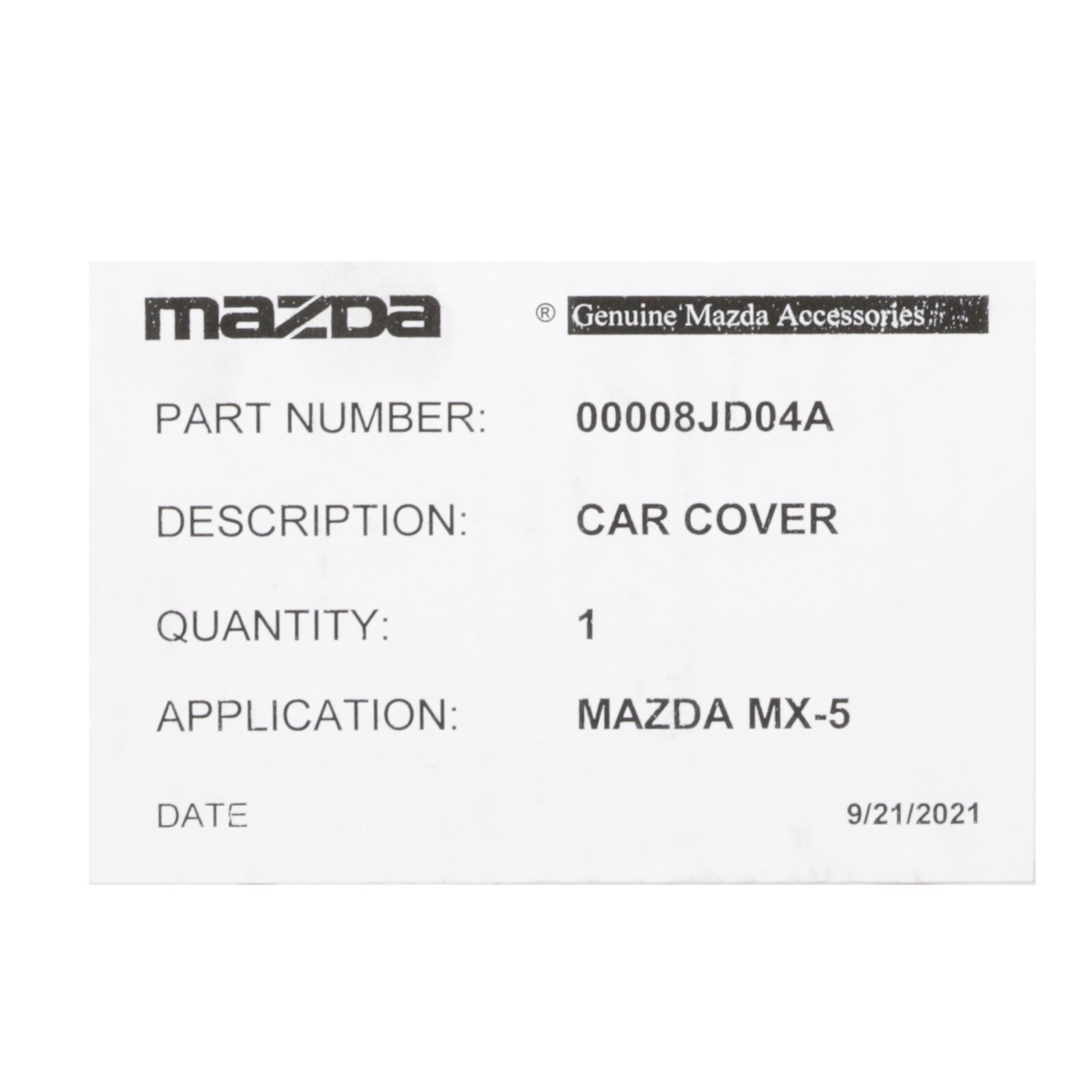 2016-19 Mazda MX-5  All Weather Resistant Car Cover Custom Fit 0000-8J-D04 OEM