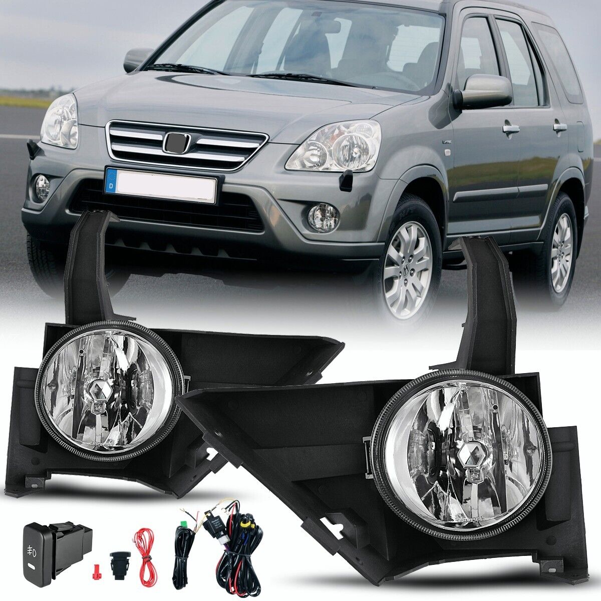 For 2005-2006 Honda CR-V CRV Clear Driving Fog Lights Bumper Lamps Pair+Switch