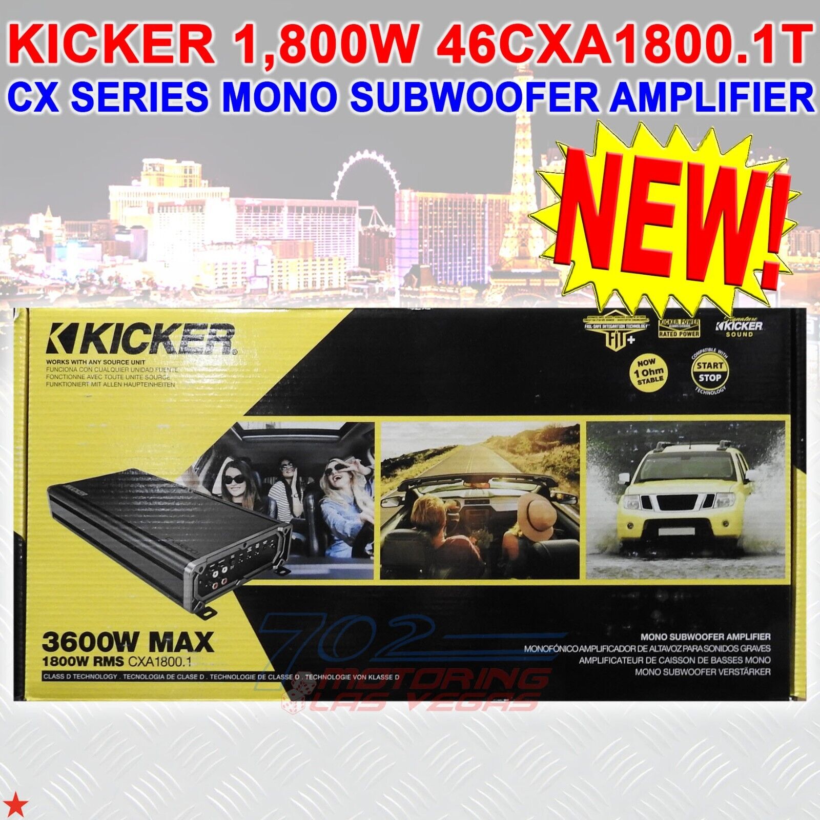 KICKER 46CXA18001, CX SERIES MONO CLASS D CAR AMPLIFIER, 1800W (CXA18001T) NEW