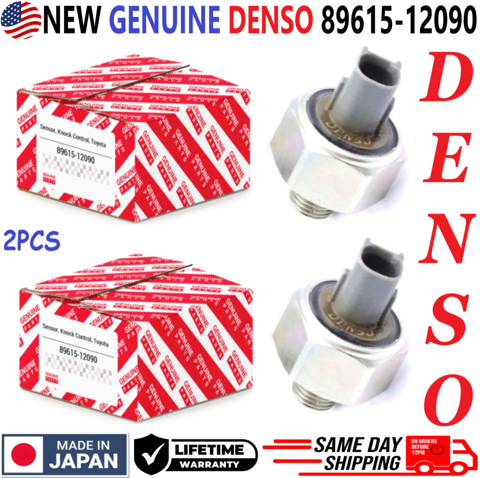 GENUINE DENSO x2 Engine Knock Sensors For 1992-2004 Toyota & Lexus, 89615-12090