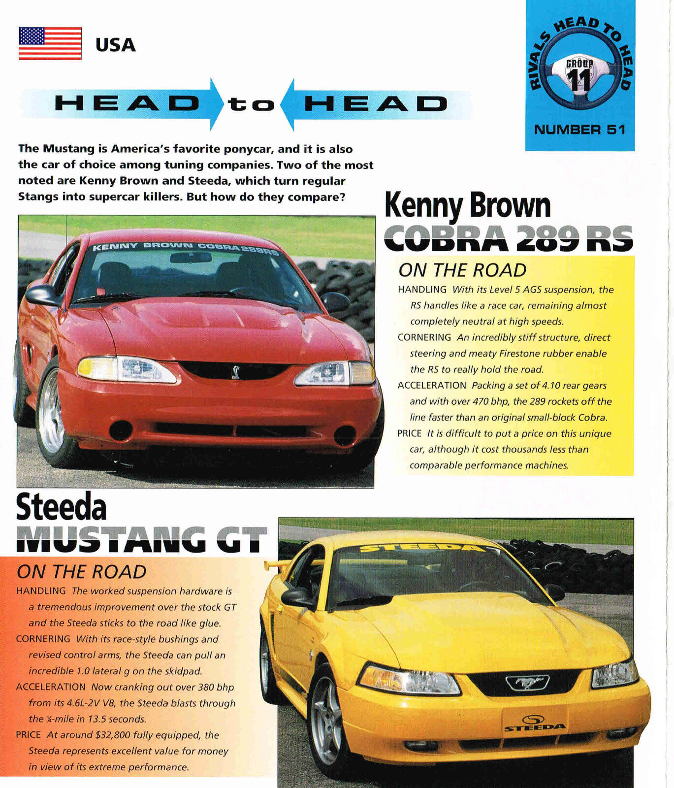 Kenny Brown COBRA 289 v Steeda MUSTANG Road Test Brochure