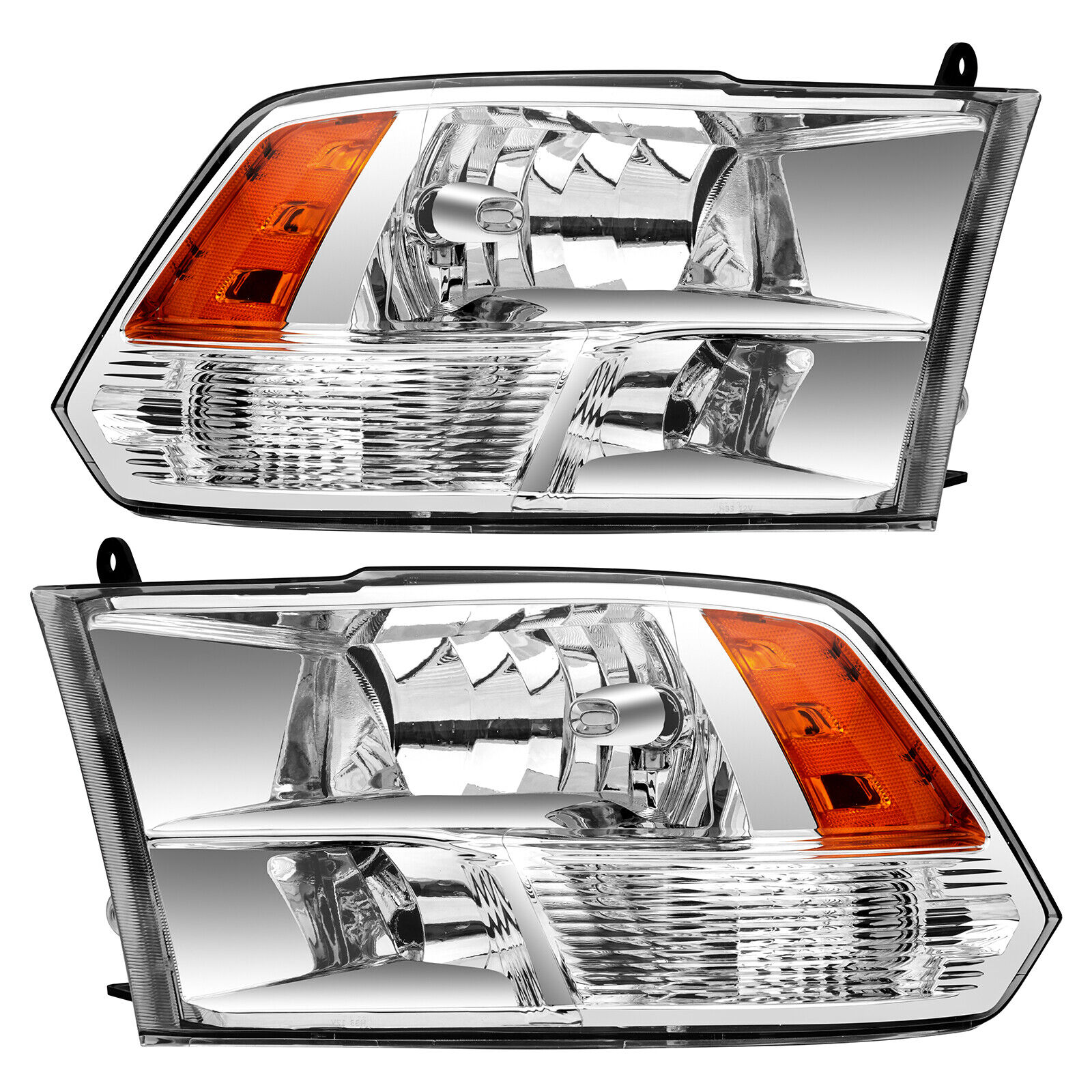 For 09-18 Dodge Ram 1500,10-18 Dodge Ram 2500 3500 Headlights Chrome W/ Amber
